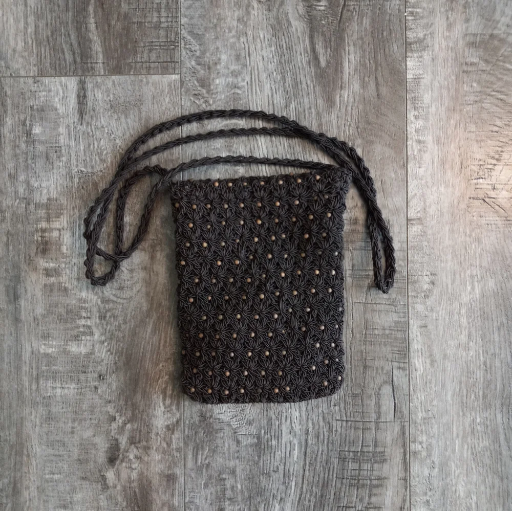 The Limited dark brown crochet crossbody bag with attached coin purse